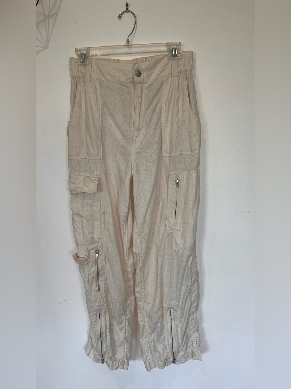 Urban Outfitters Linen Blend Cargo Pants Cream Size S